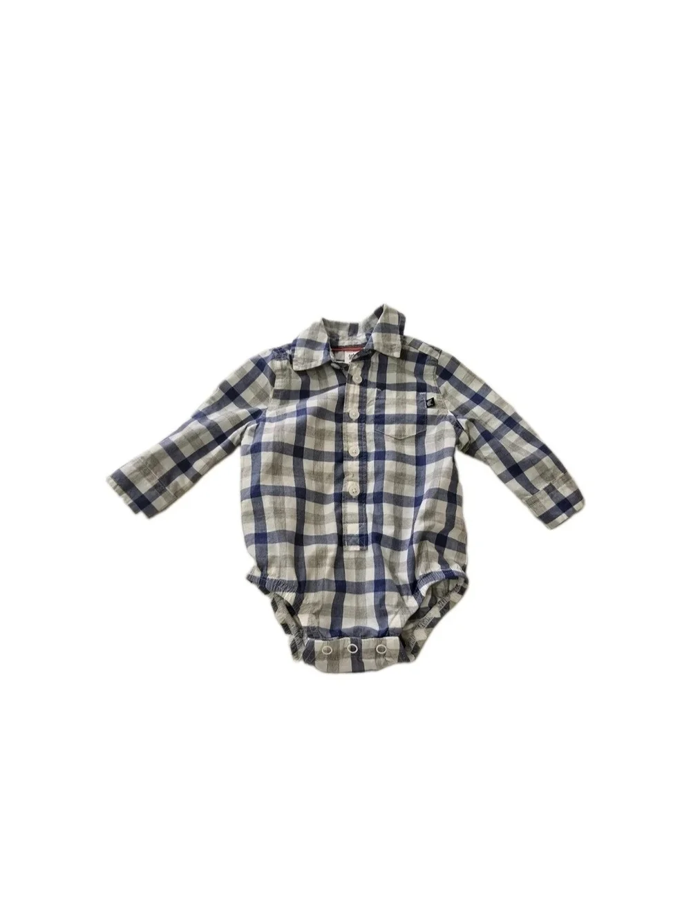 OshKosh B'gosh Navy and Cream Plaid Button-Front Onesie